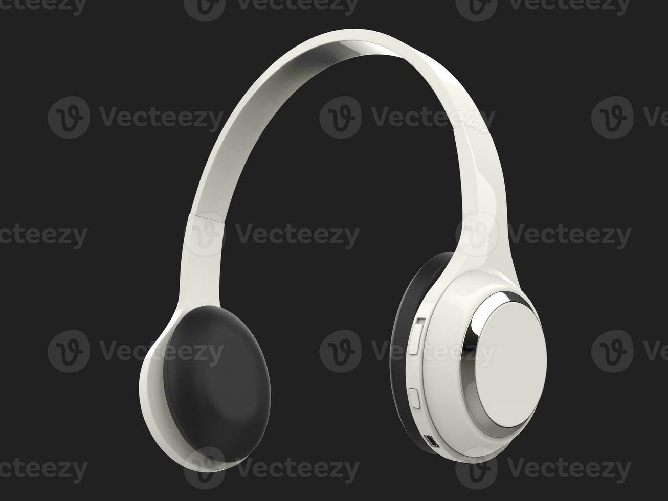 Modern white slim wireless headphones with silver details - low angle shot photo