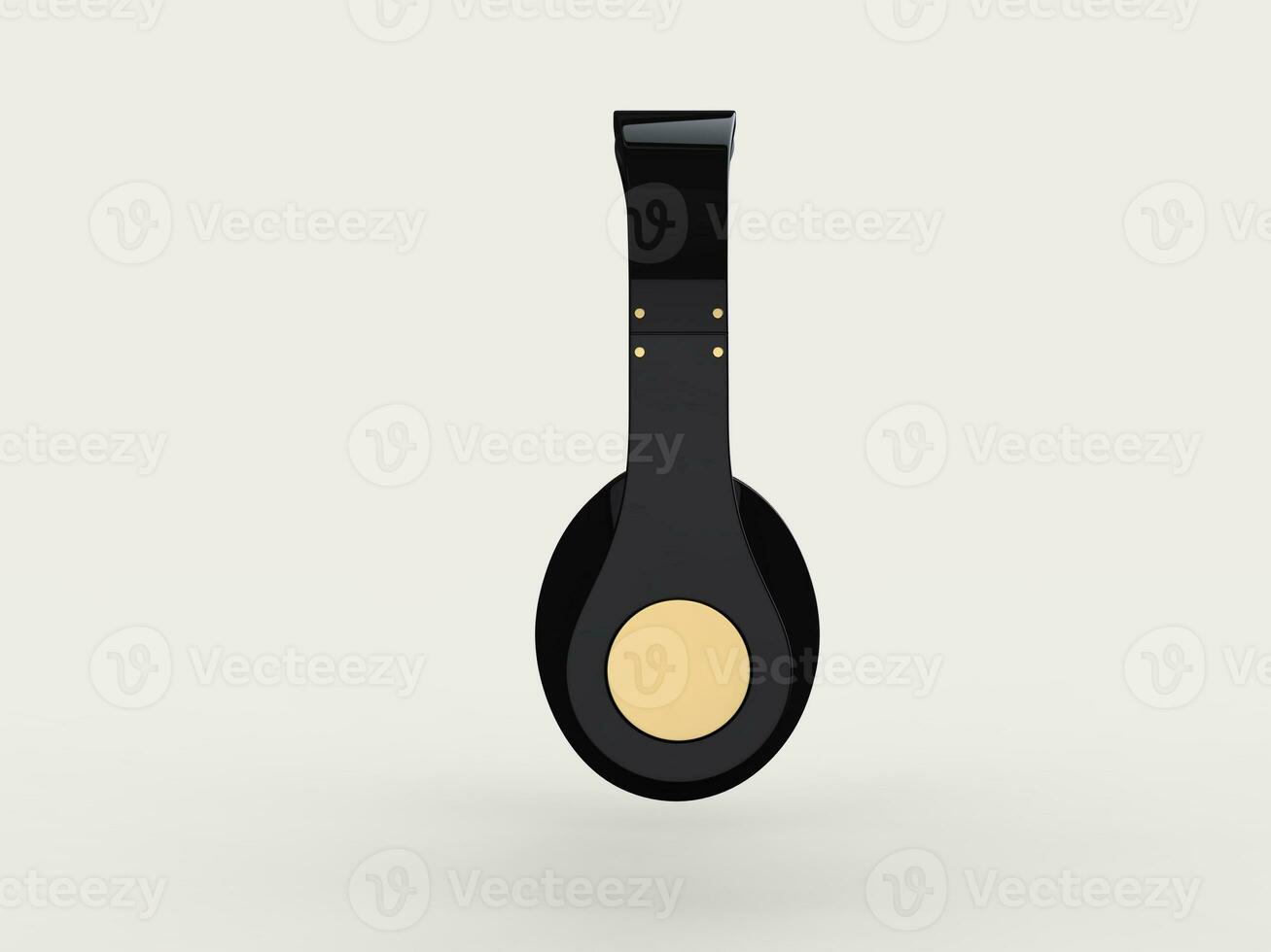 Shiny new black wireless headphones with gold details - side view photo