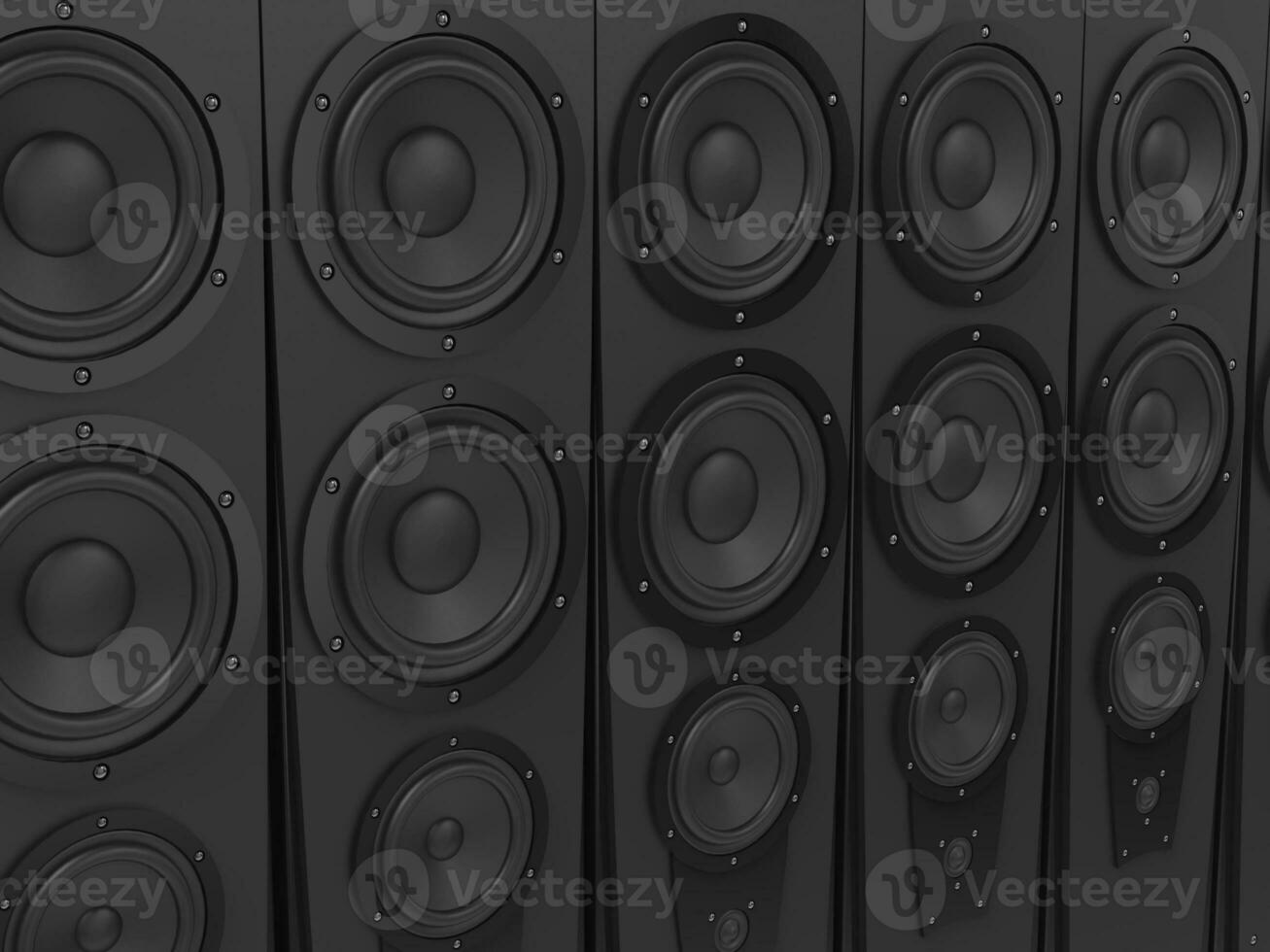 Wall of high tower powerful music speakers - 3D Illustration photo