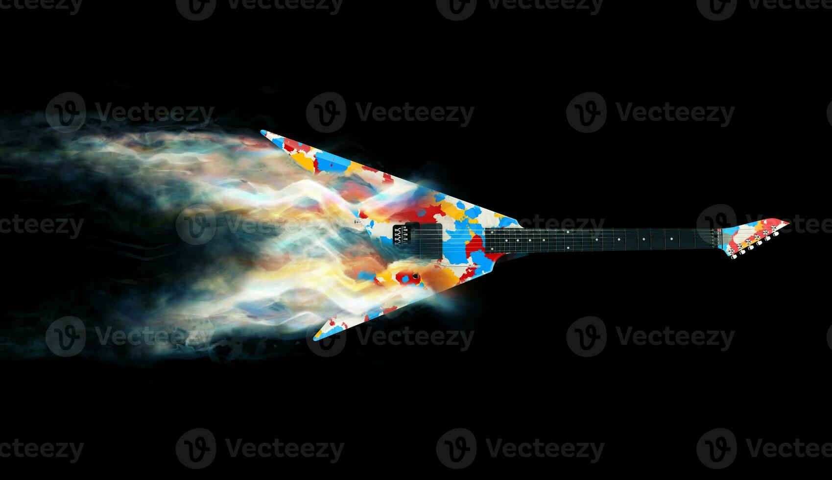 Colorful heavy metal guitar - smoke trails photo