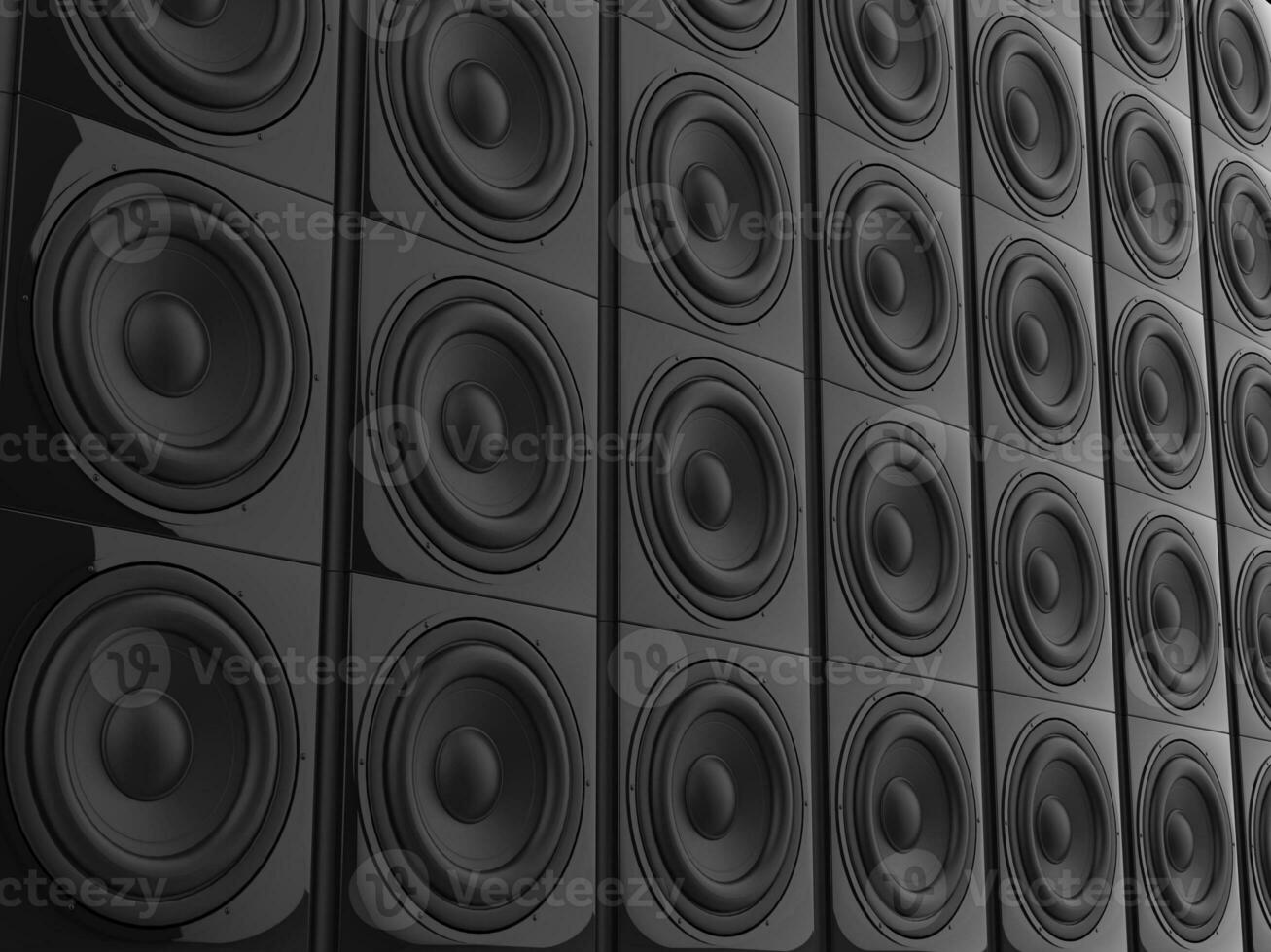 Wall of bass sub woofer sound speakers - angled shot photo