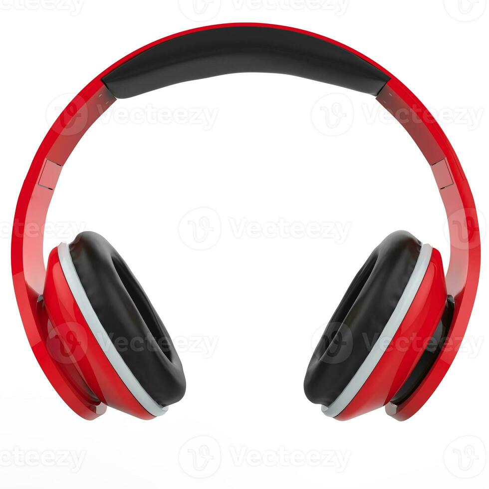 Modern red wireless heaphones with white details - front view photo