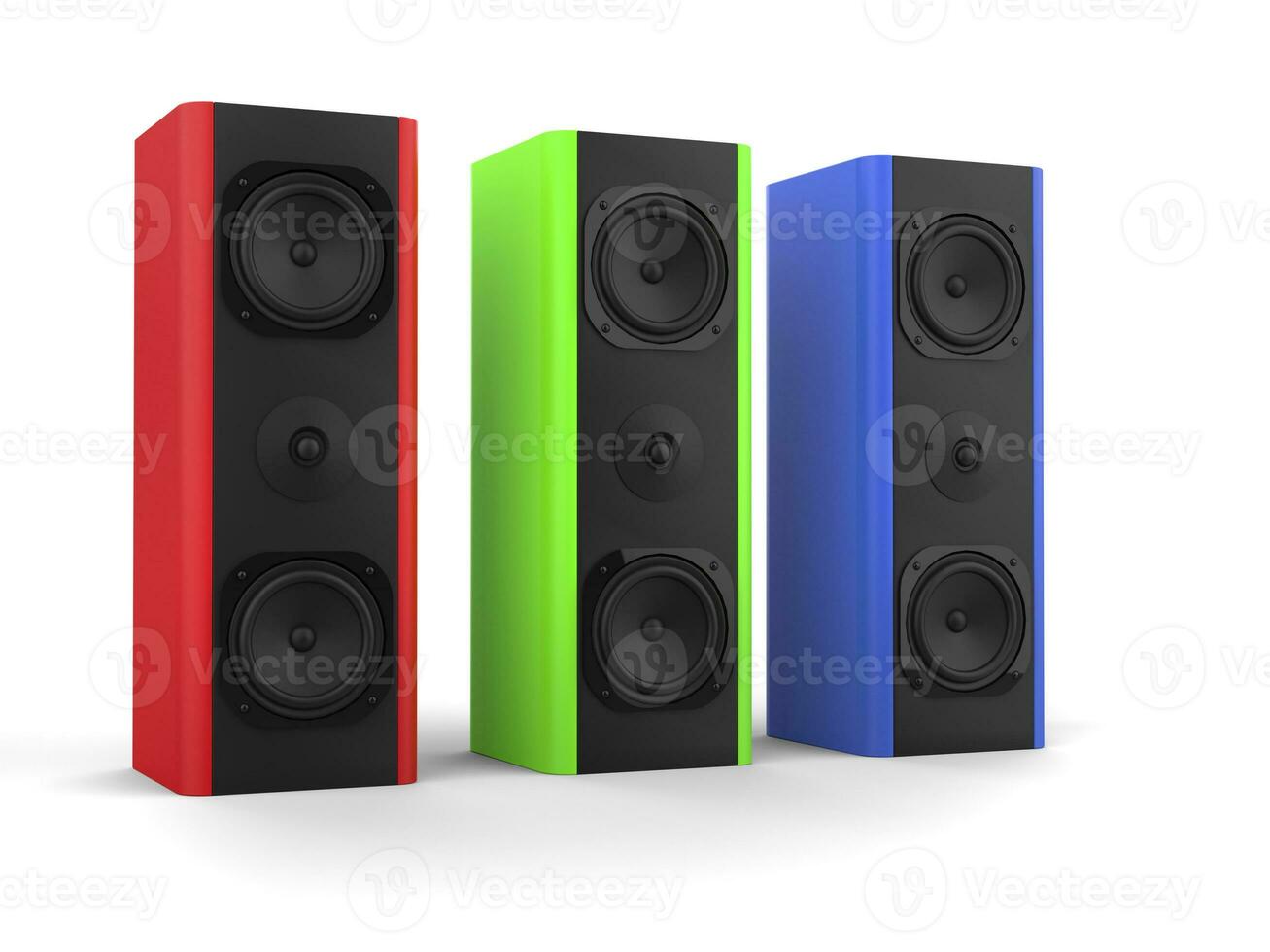 Modern music speakers with red, green and blue side panels photo