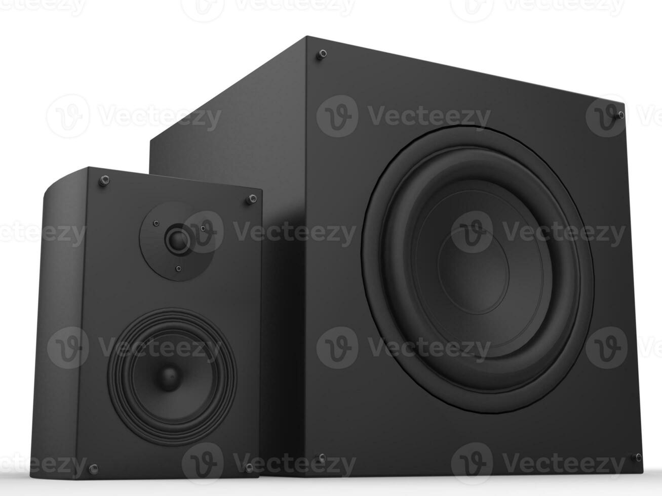 Modern speakers - hi range speaker and a big sub woofer photo