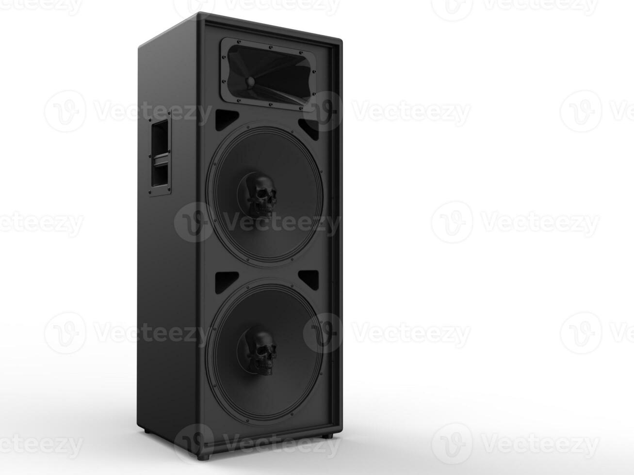 Big tower music loudspeaker with skulls in center of it photo