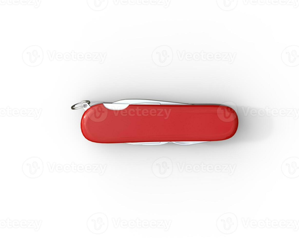 Red swiss army knife closed - bottom view, on white background, ideal for digital and print design. photo