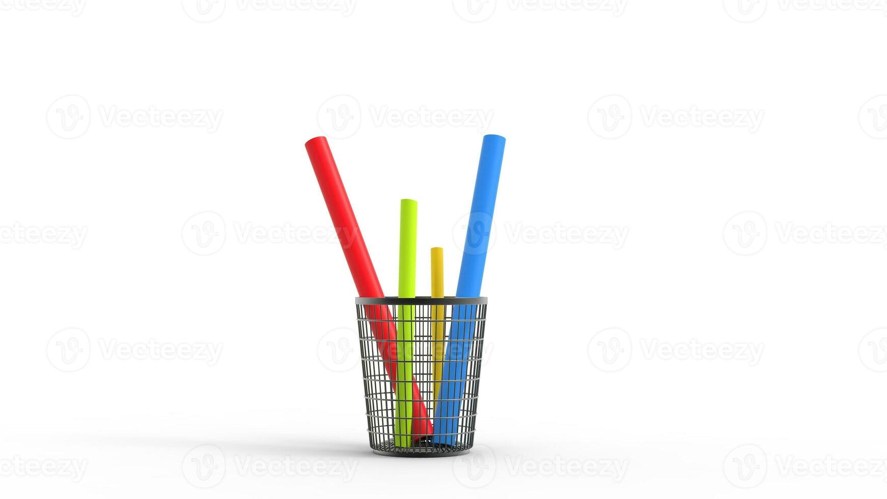 Colorful wraping paper in metal mesh bin - isolated on white background - front view photo