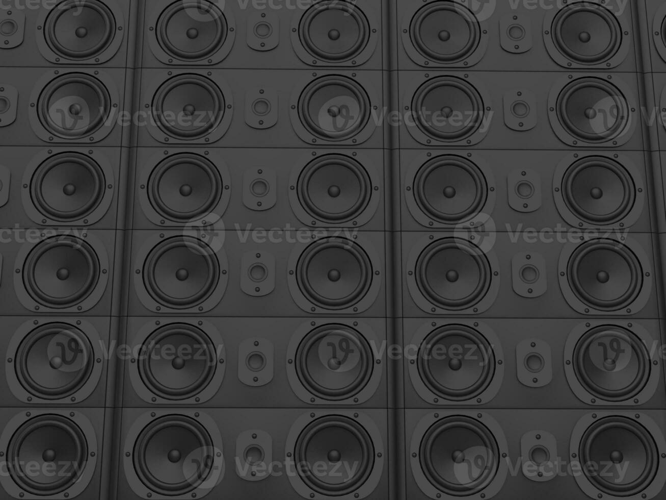 Wall of matte black modern music speakers photo