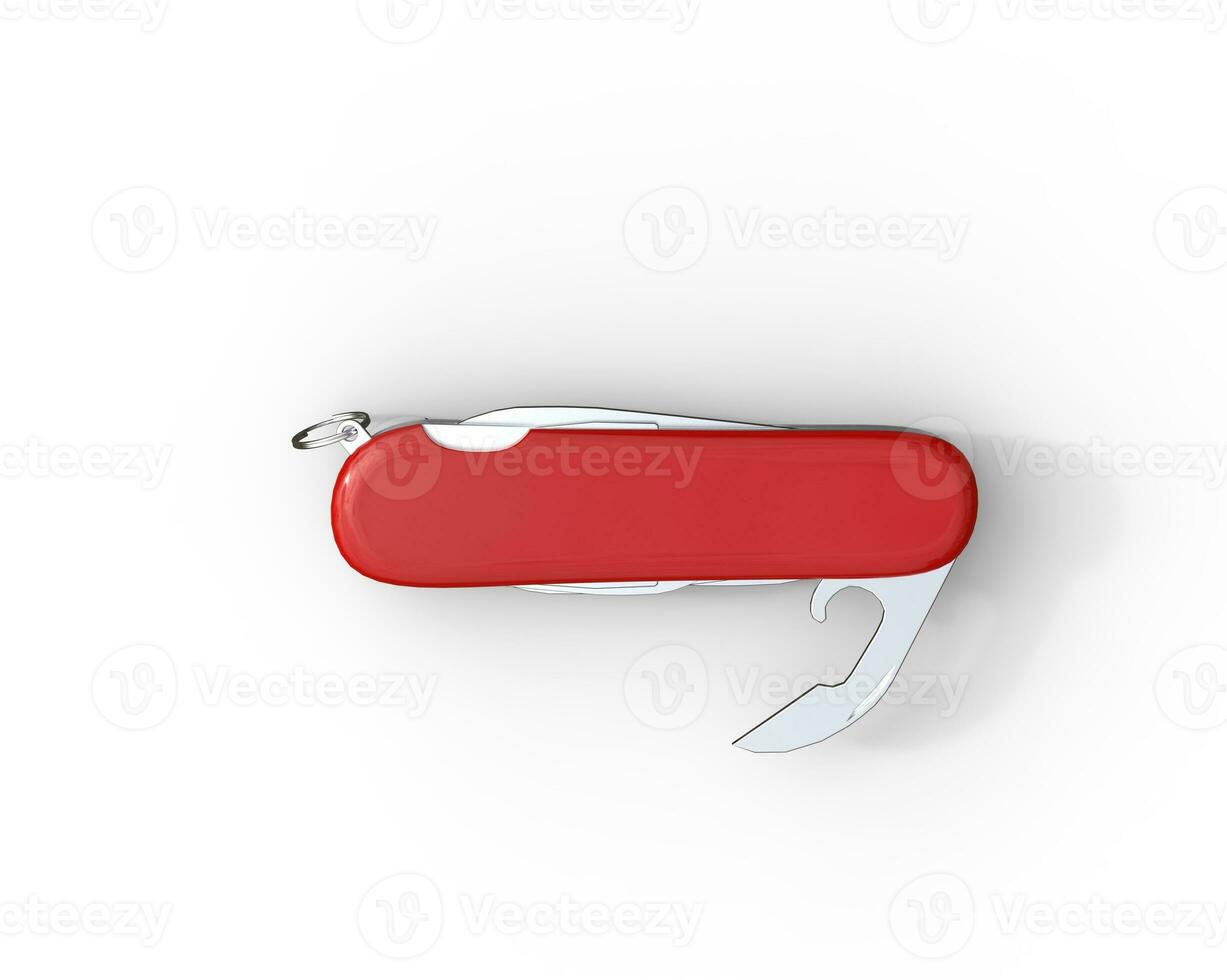 Red swiss army knife,can opener, on white background, ideal for digital and print design. photo