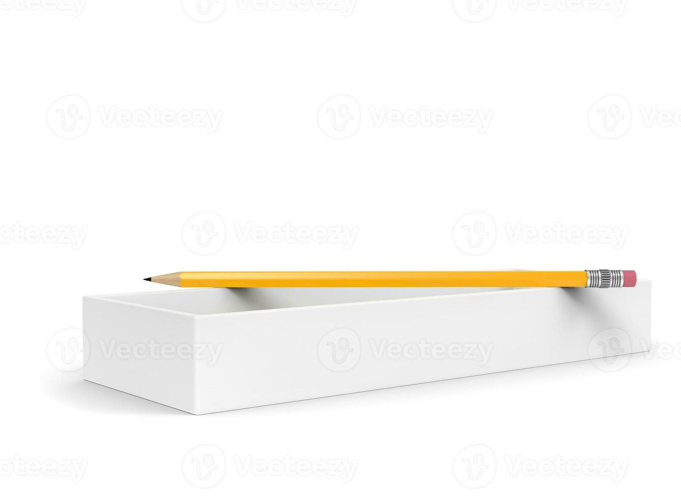 Yellow graphite pencil on top of the empty white box photo