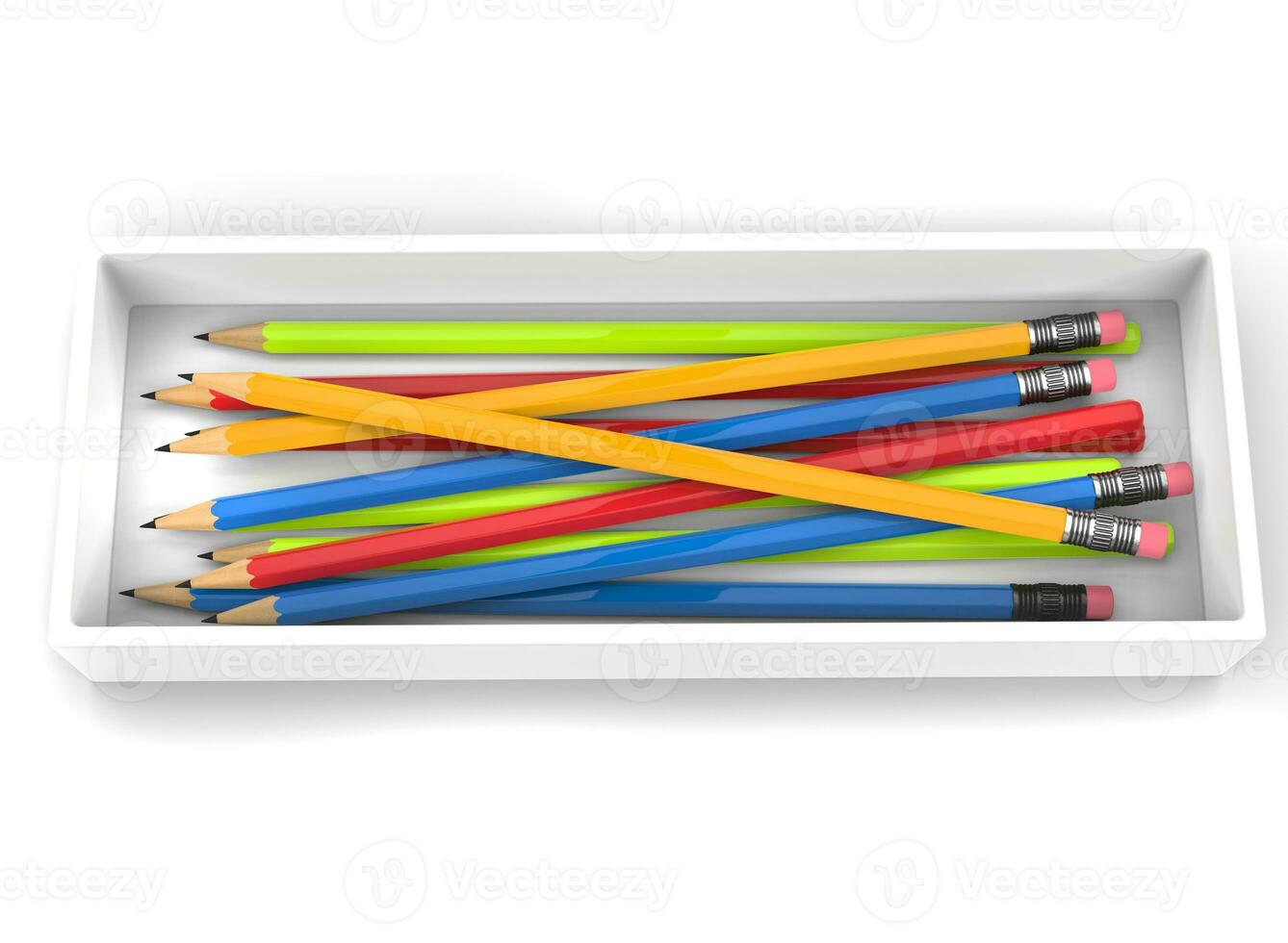 Box of multicolored graphite pencils photo