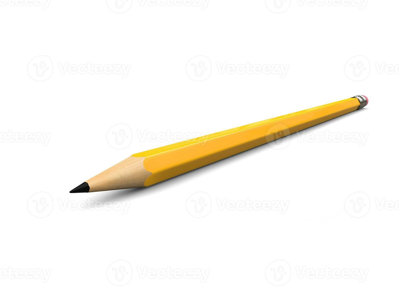 Normal yellow graphite pecil with eraser - closep shot photo