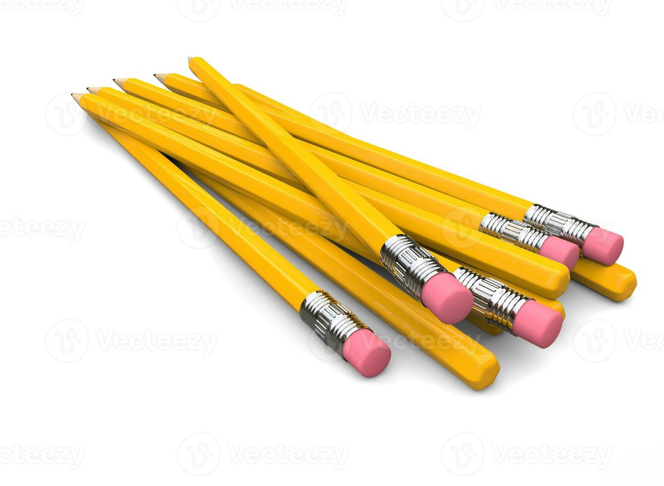 Back ends of the normal school yellow pencils with erasers photo
