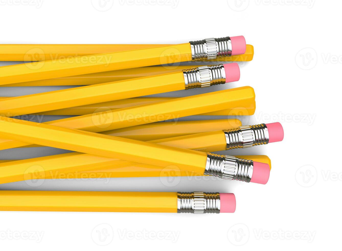 Basic yellow pencils with erasers on the back end - top down view photo