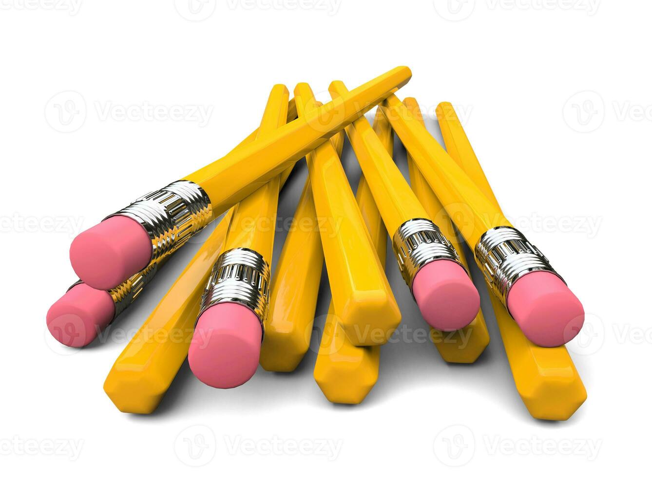 Bunch of yellow pencils, with and without erasers - back view photo