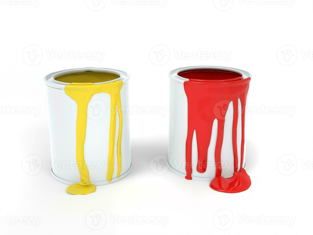 Yellow and red paint leaking from paint cans photo