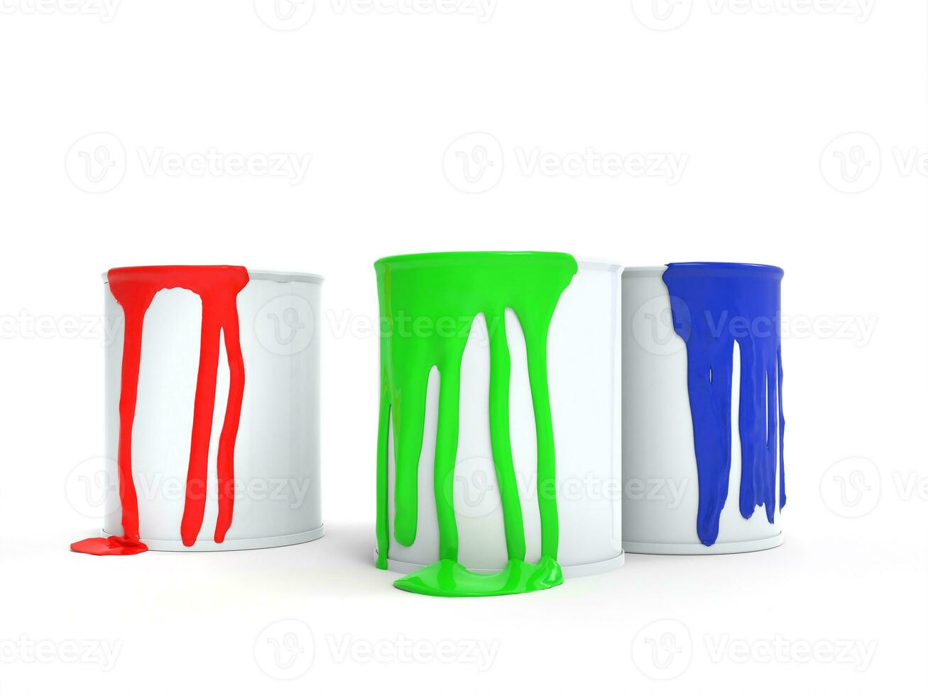 Red, green and blue paint on the sides of paint cans photo