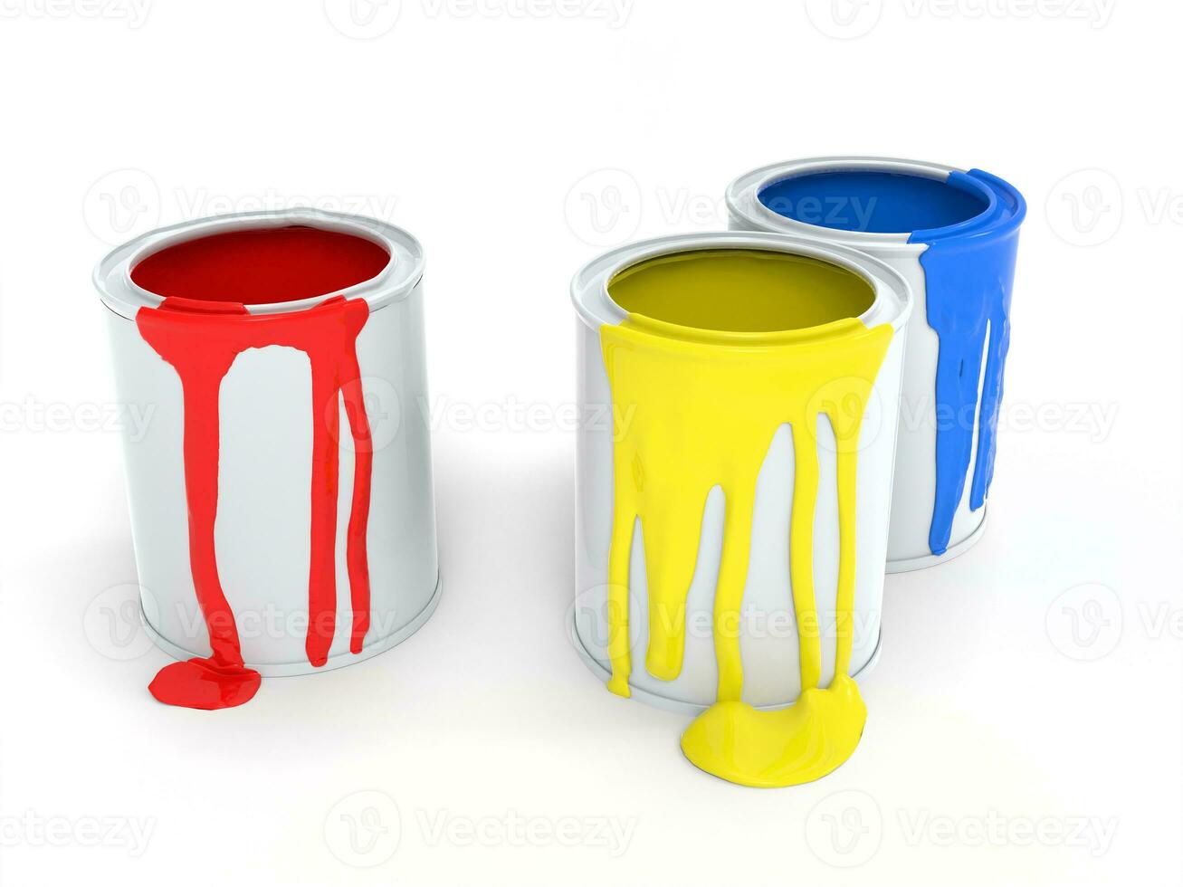 Red yellow and blue paint in paint cans photo