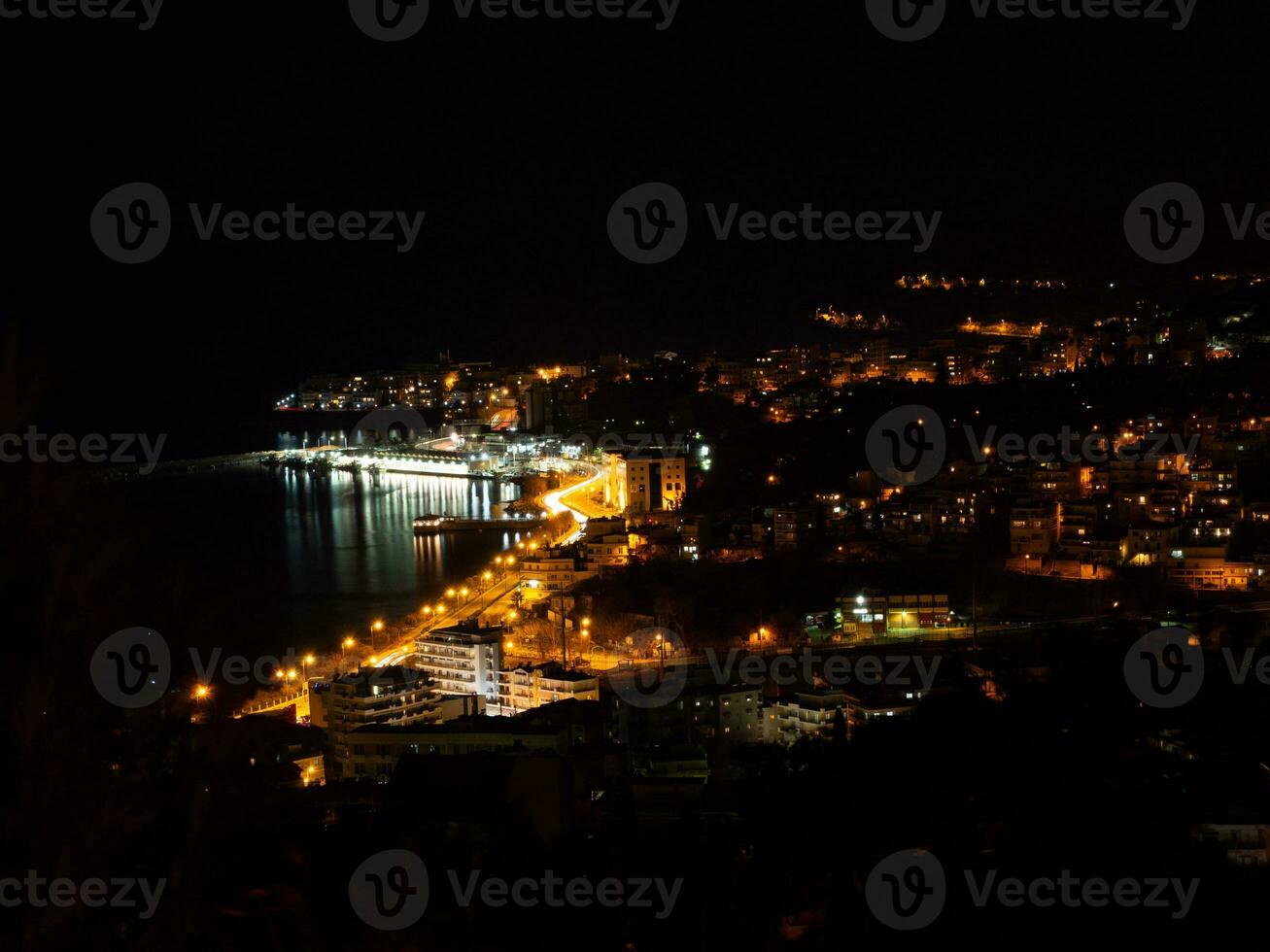 Night shot of the city of Kavala, Greece photo