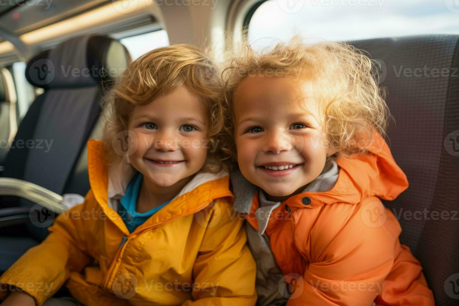 Kids enjoying kid friendly amenities on trains photo