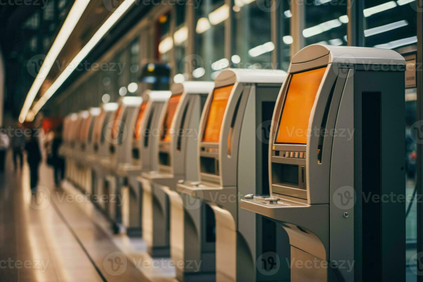 Close ups of train ticket machines and digital displays photo