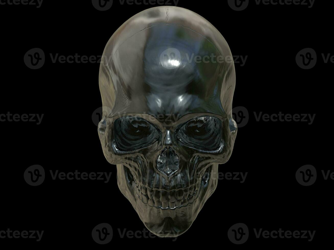 Black metal skull - front top view - 3D Illustration photo