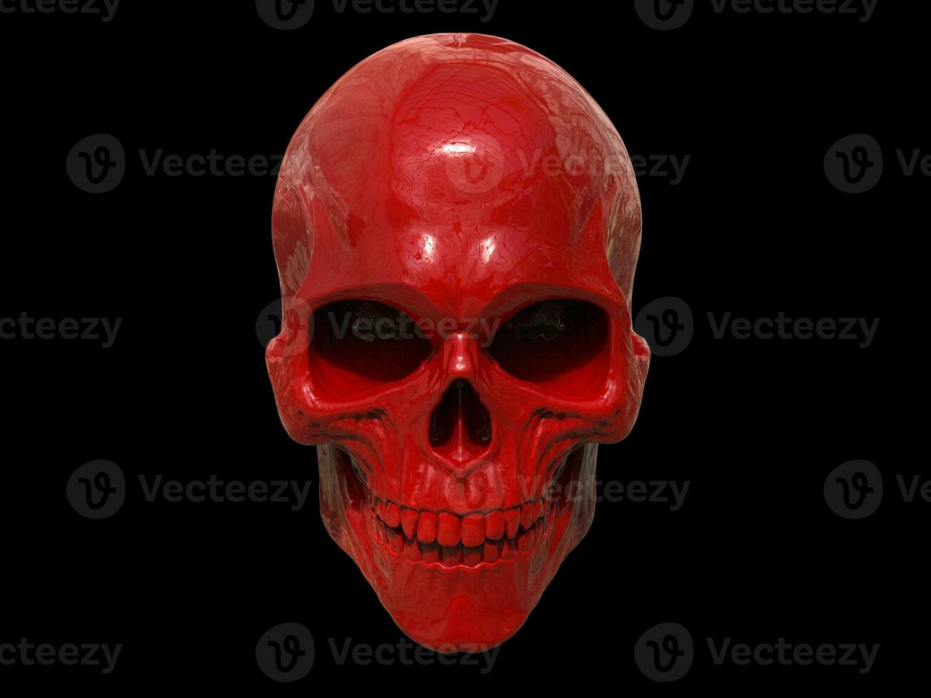 Red metallic skull - 3D Illustration photo