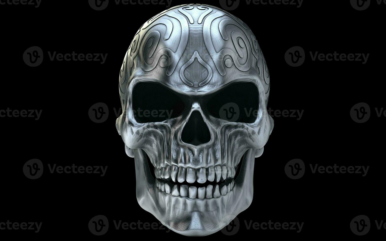 Ornamental dirty silver angry skull -  closeup shot photo