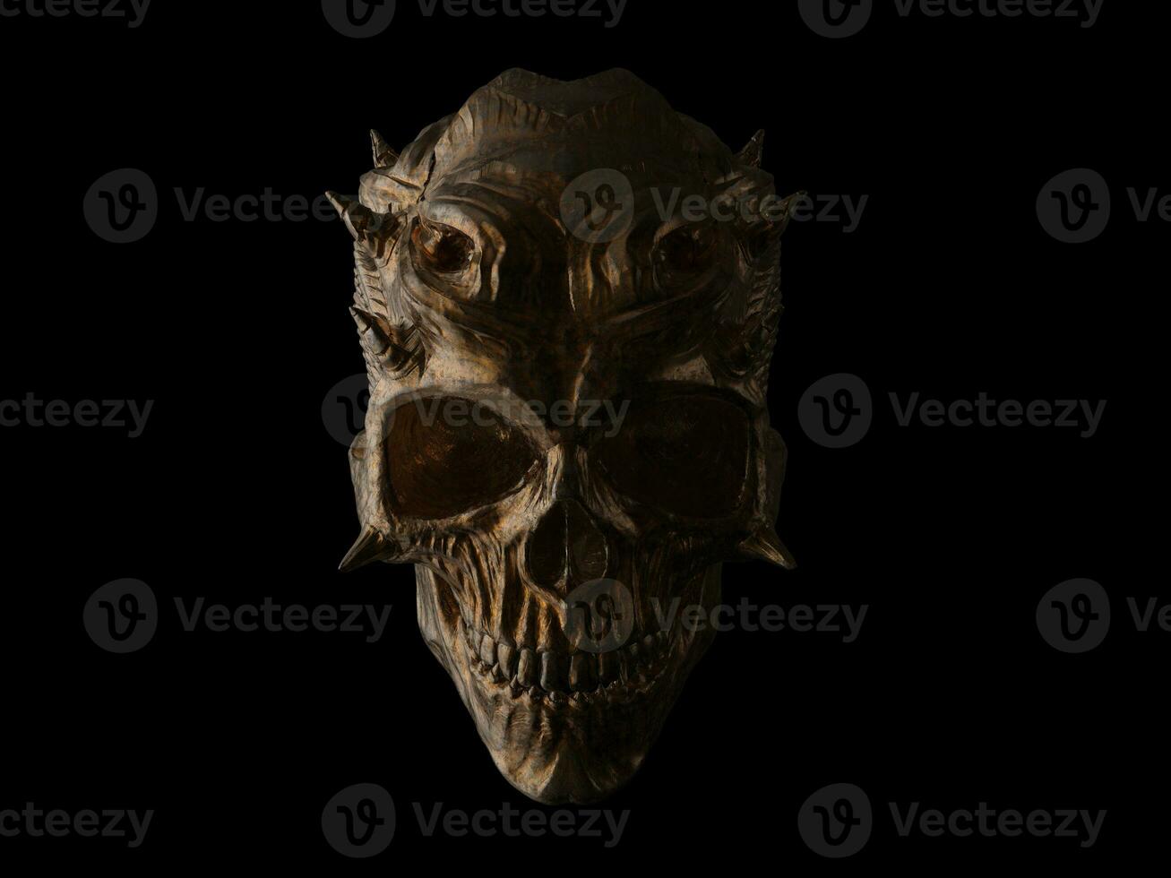 Dark bronze horned demon skull photo
