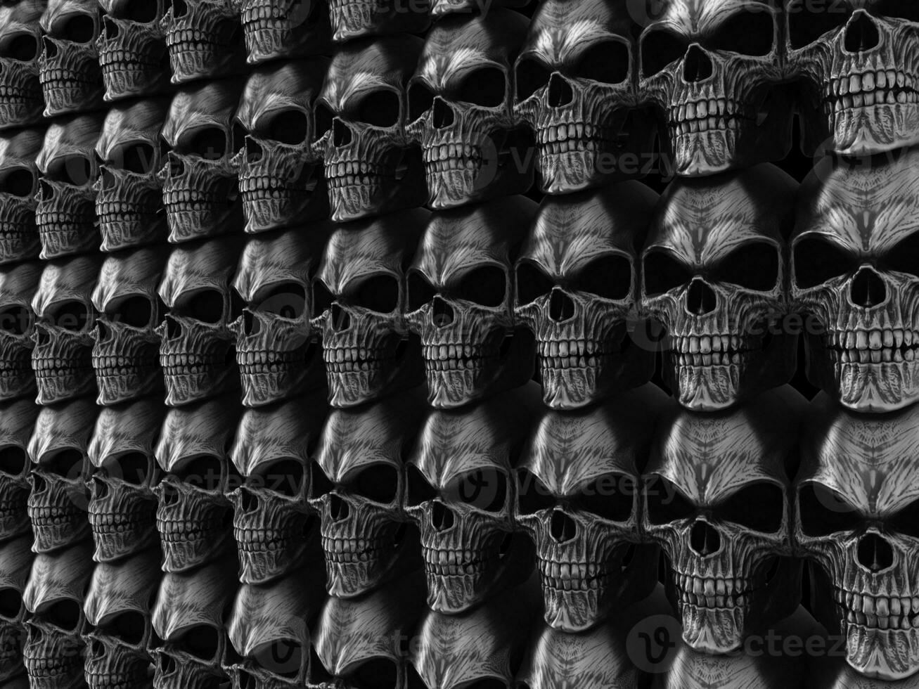 Full dark heavy metal wall of skulls photo