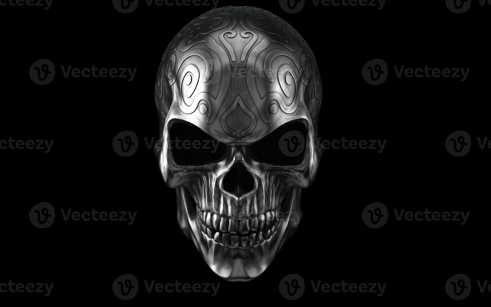 Dark heavy metal ornamental skull - front view photo