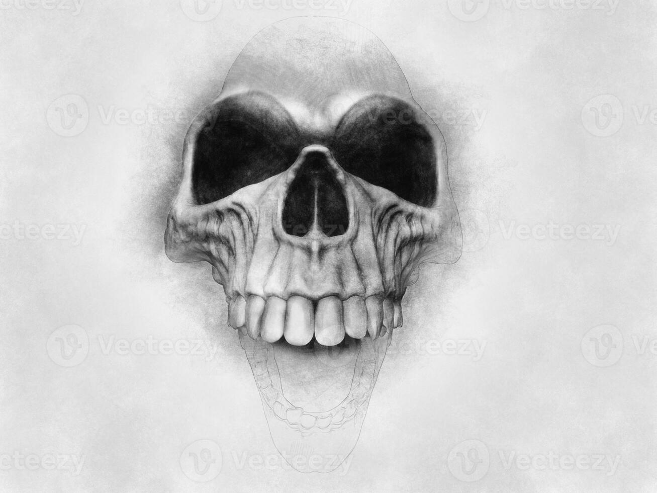Crazy teeth skull drawing photo