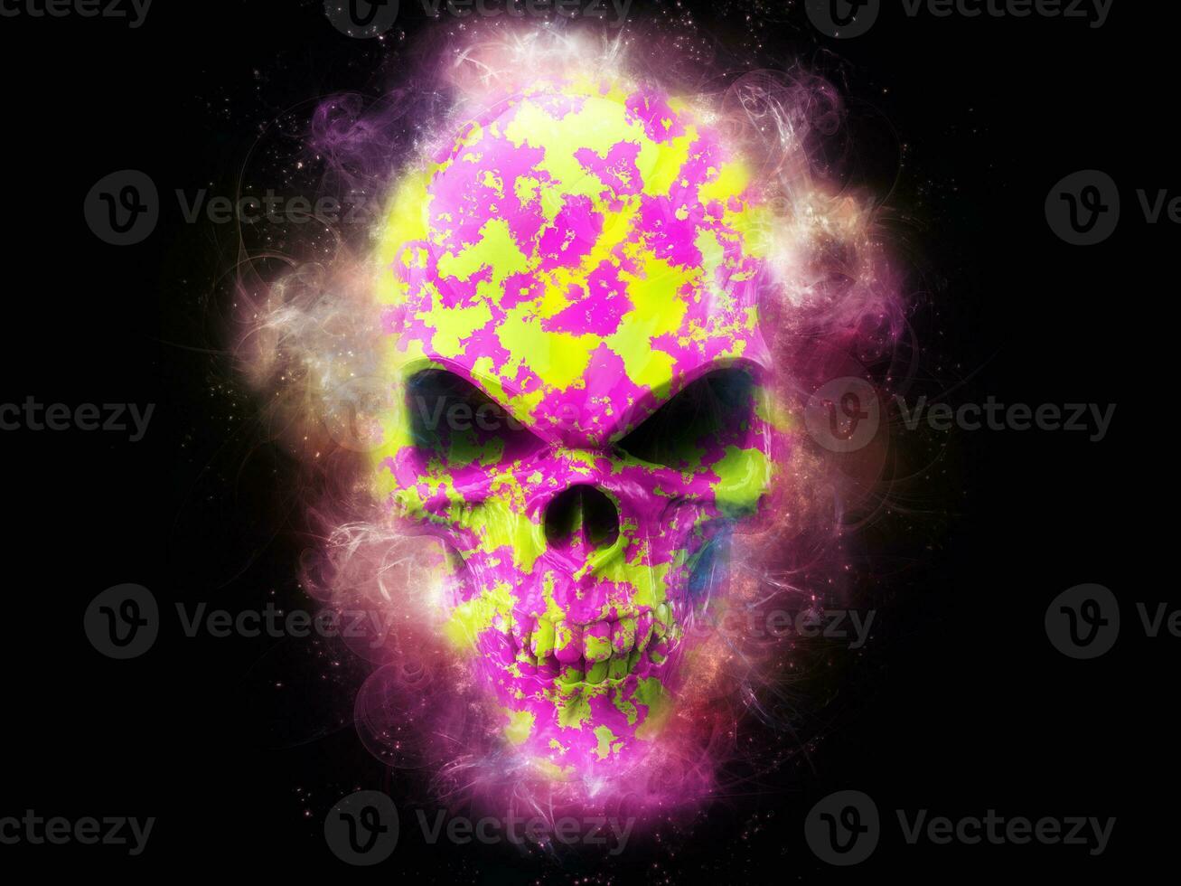 Ping and lime cloudy fractal skull photo