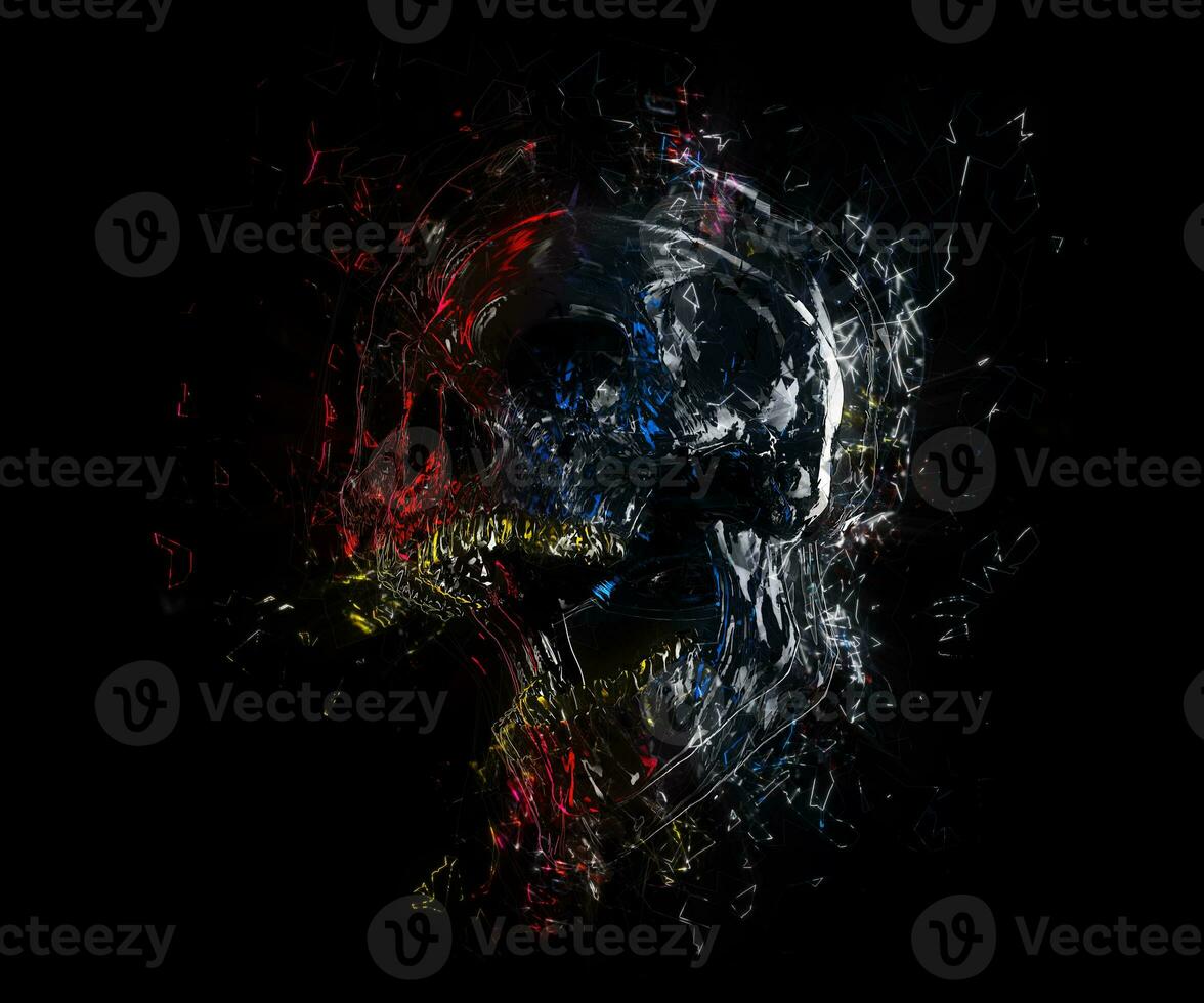 Screaming black skull with colorful highlights photo