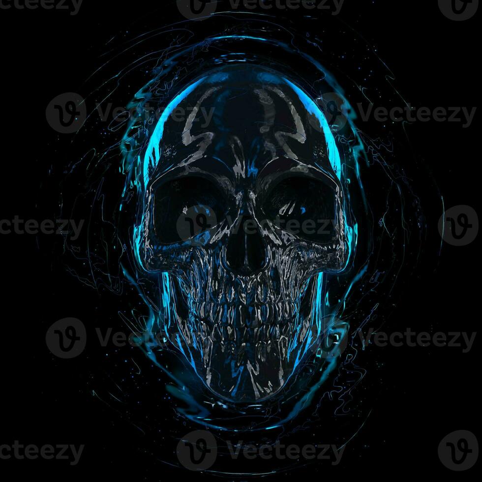 Black shiny skull with blue highlights photo
