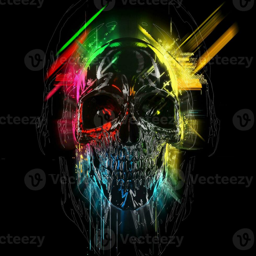 Colorful neon skull - glows and streaks photo