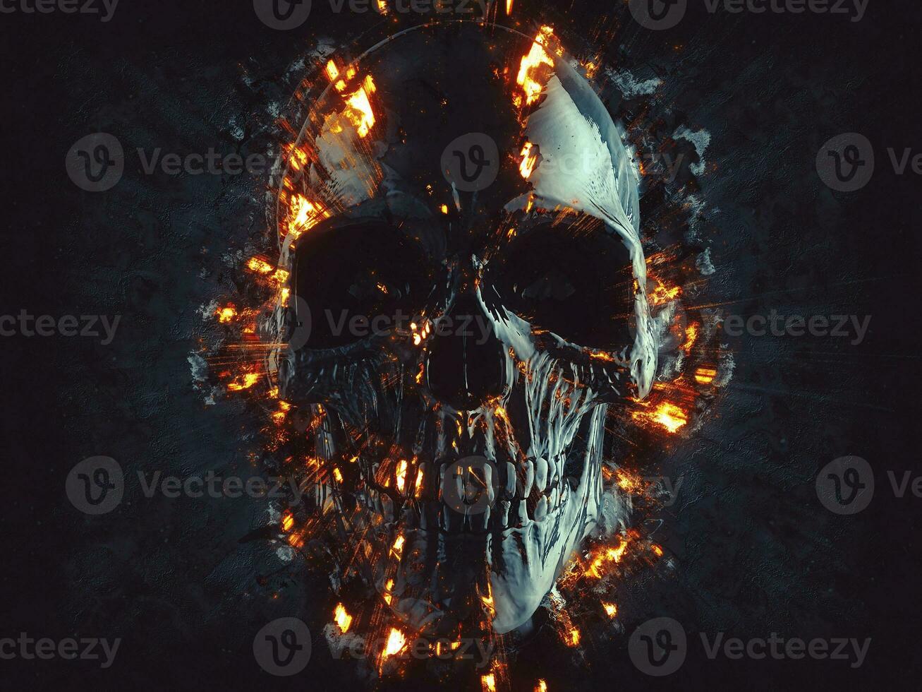 Black skull - flames and embers photo