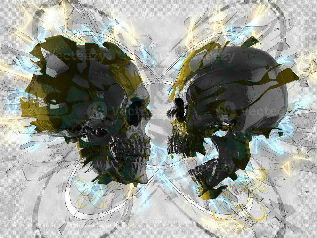Black skulls abstract 3D Illustration photo