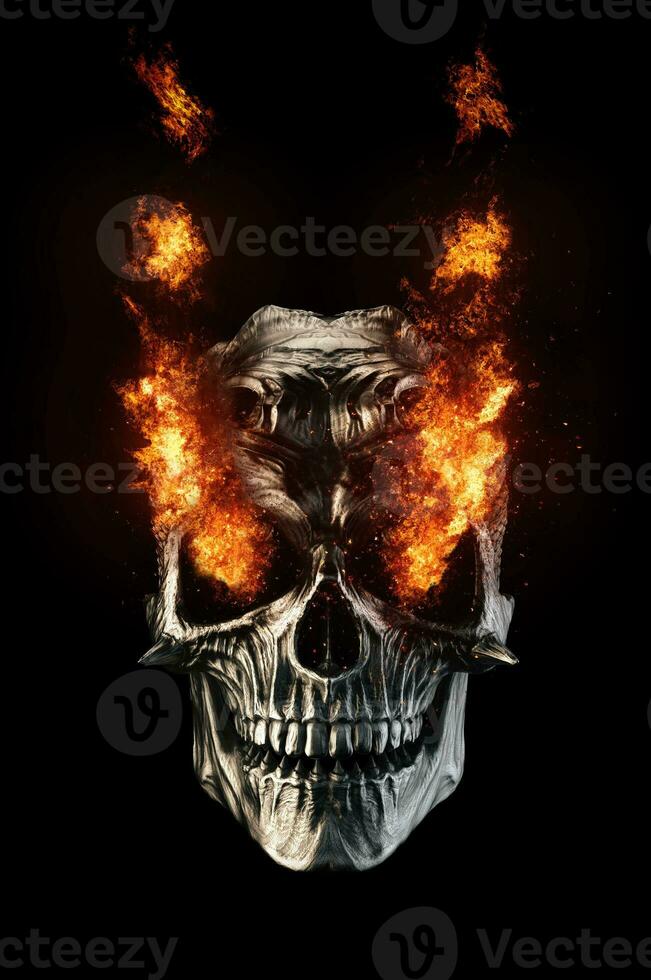 Black metal demon skull - eyes on fire photo