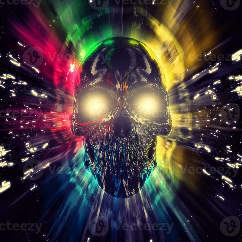 Colorful glowing transcendent skull photo