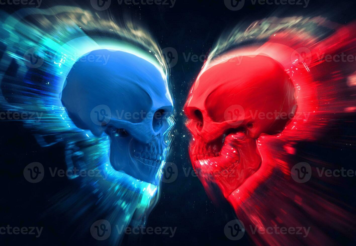 Blue and red skulls - glows and streaks photo