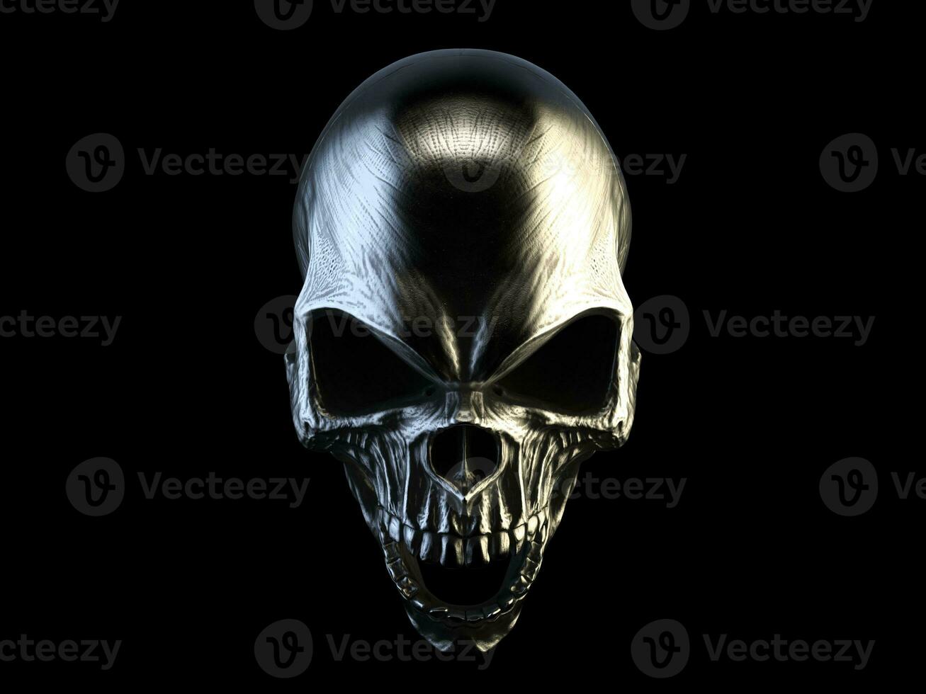 Screaming silver angry demon skull photo