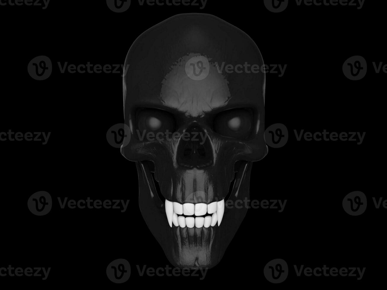 Pitch black vampire skull with white teeth photo