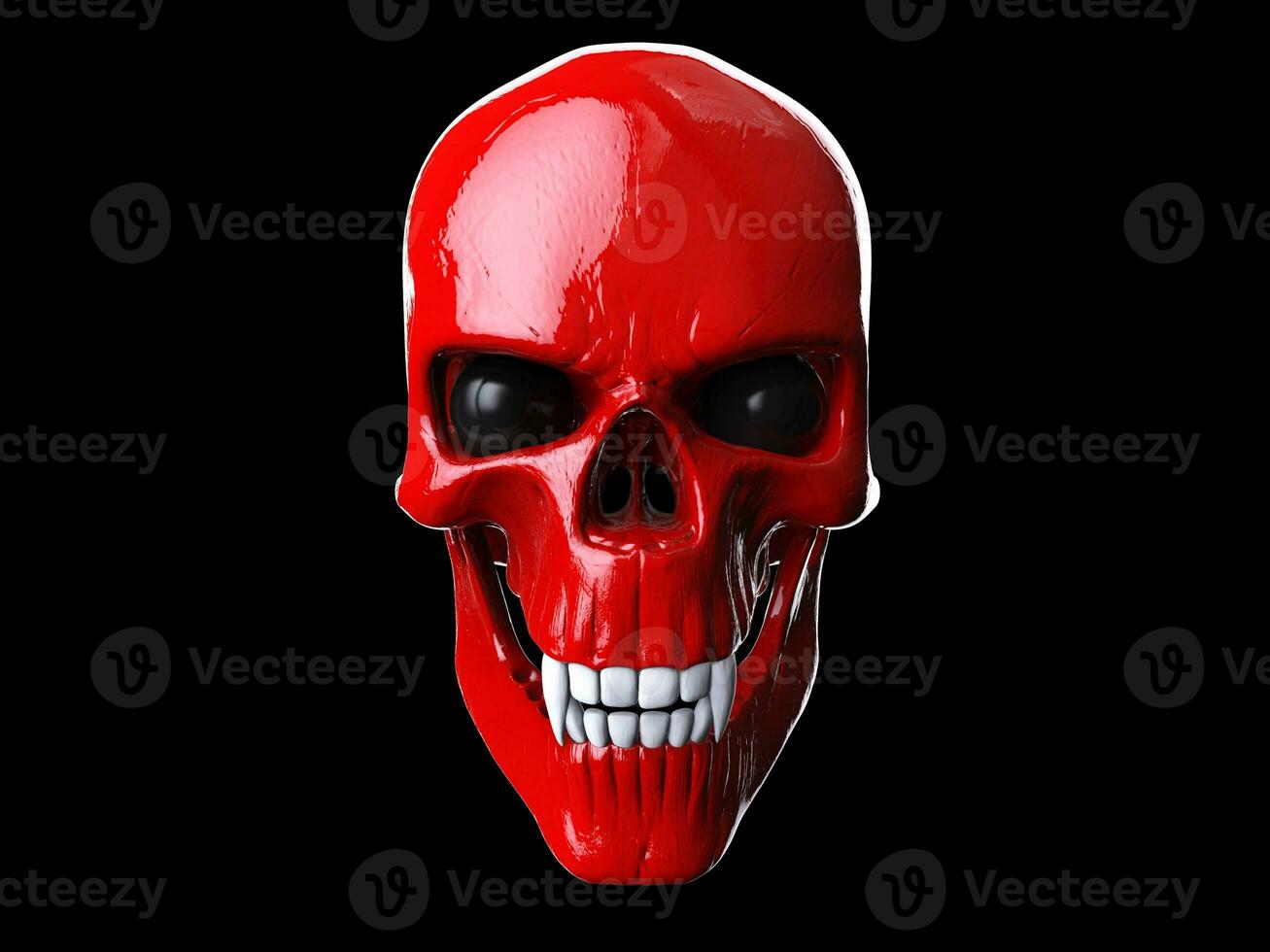 Shiny red vampire skull with white teeth photo
