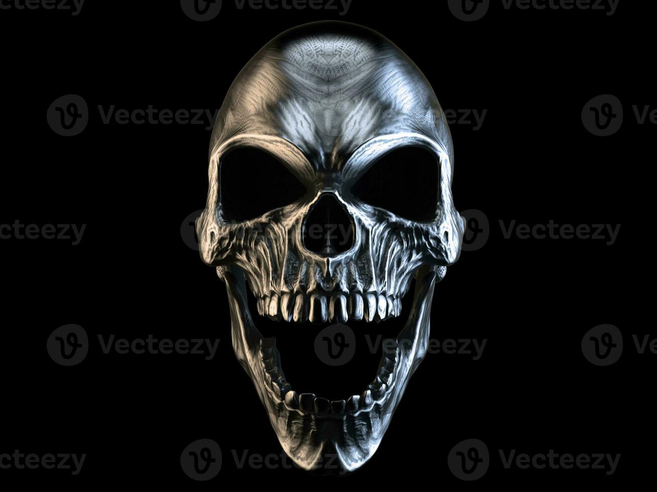 Screaming silver demon skull photo