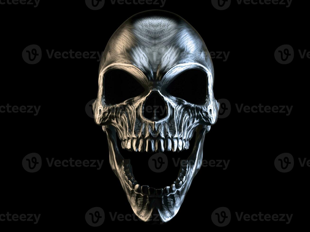 Screaming silver demon skull photo