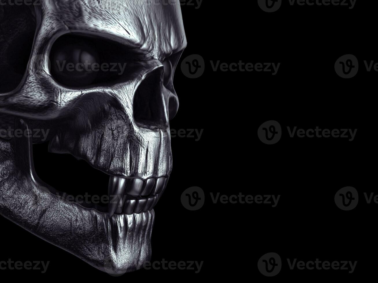 Dark creepy vampire skull - closeup shot photo