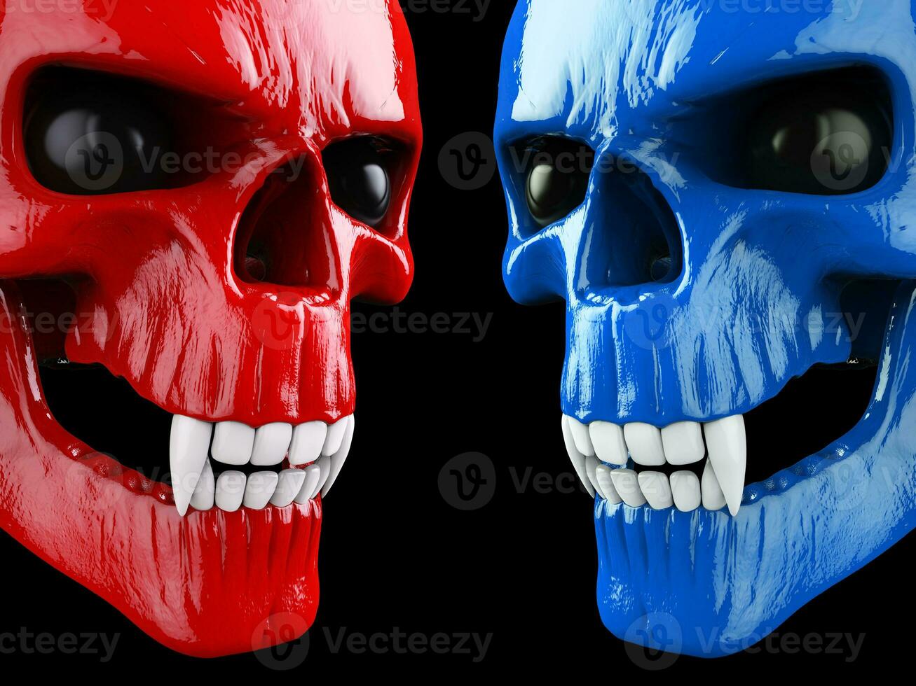 Red and blue vampire skulls - face to face photo