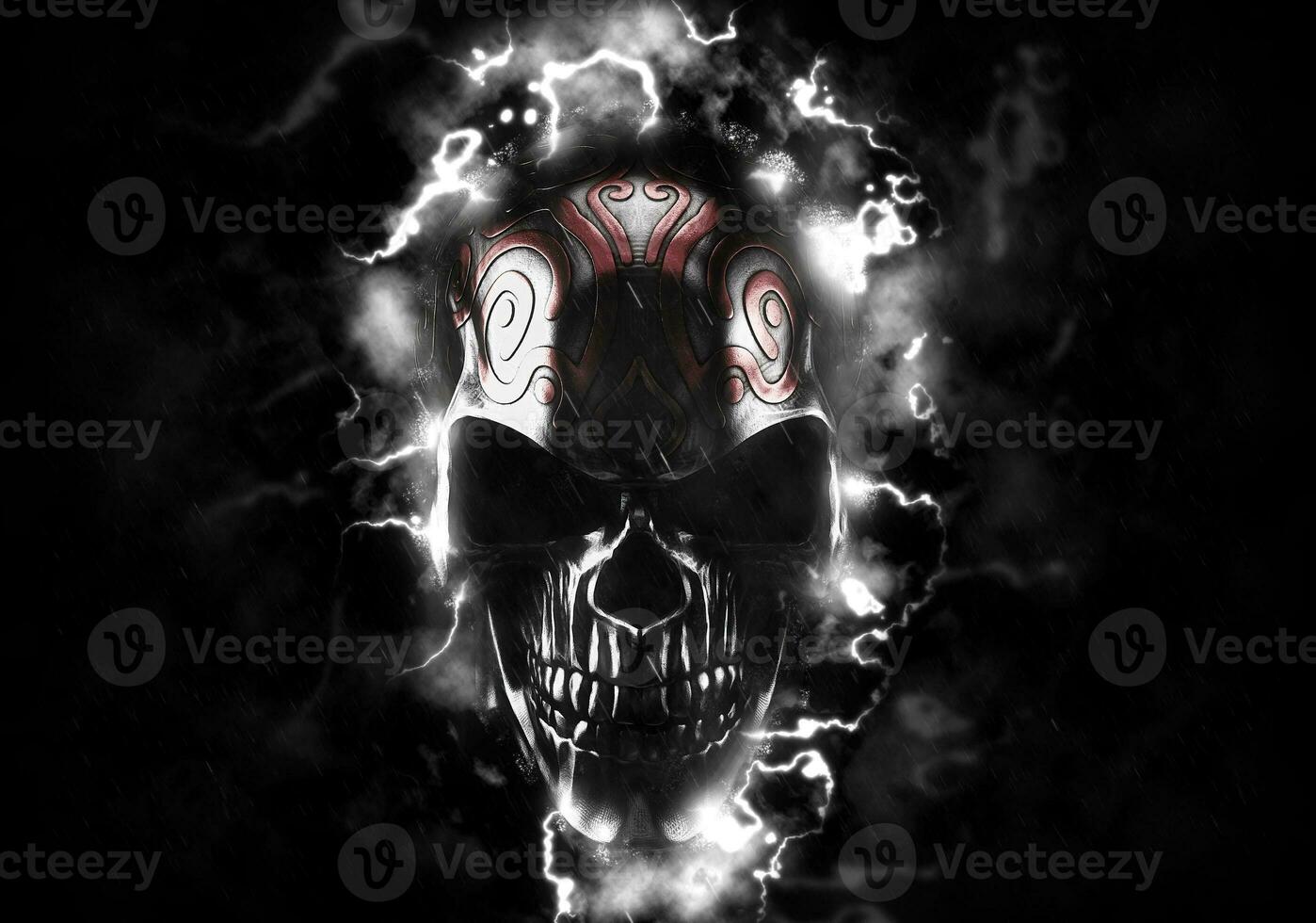 Black demon skull storm photo