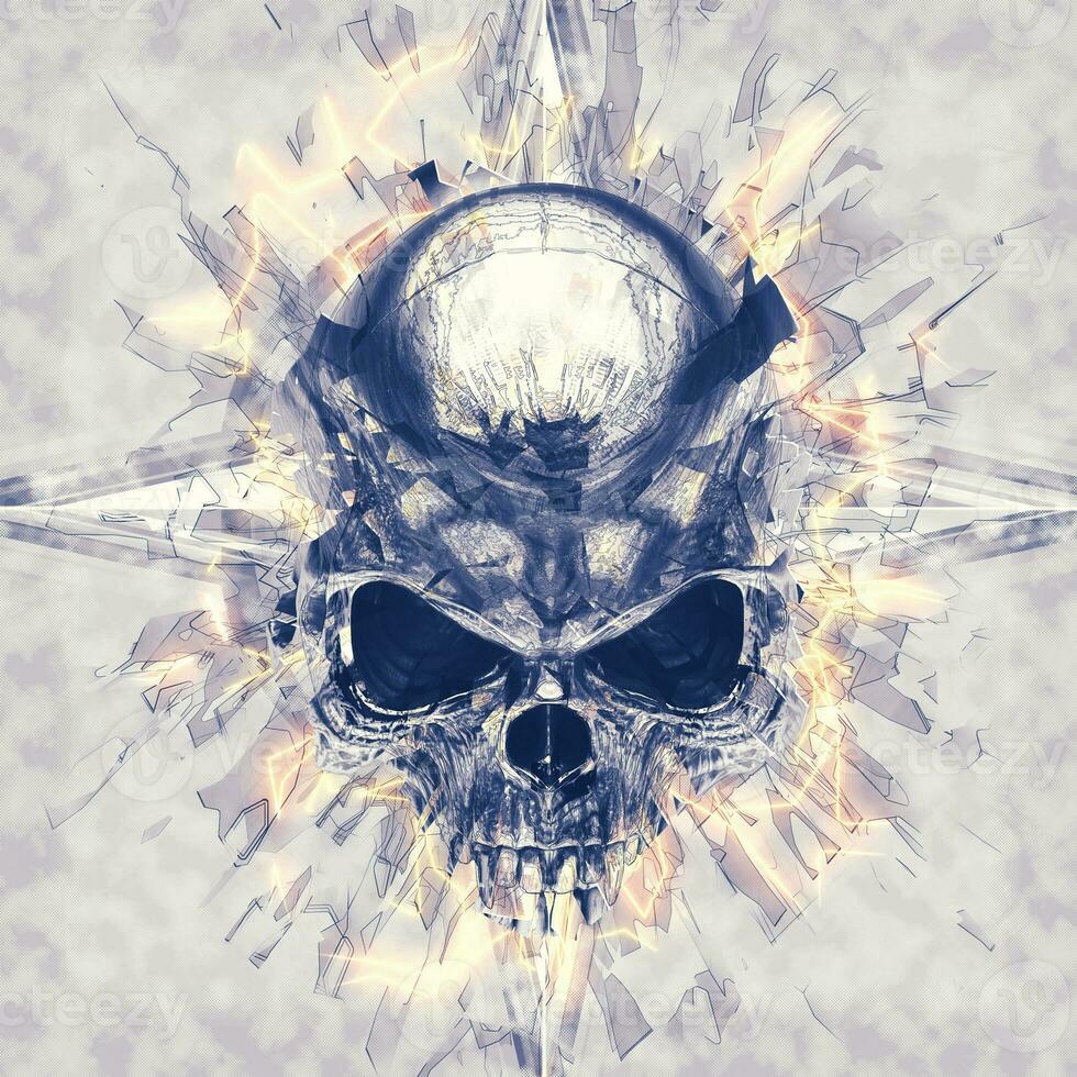 Glowinf star evil skull - abstract 3D illustration photo